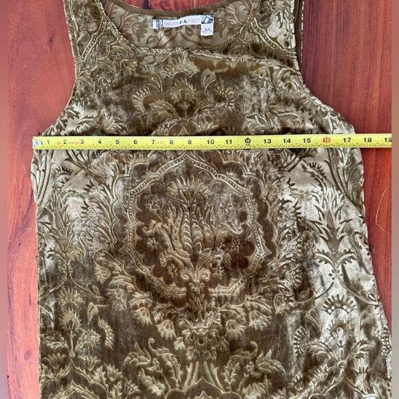 Chelsea and Violet tone on tone Olive velvet flocked fully lined  dress EUC SZ M - Picture 11 of 15